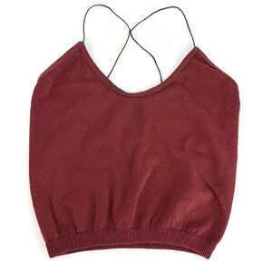 Intimately Free People Crop Camisole Spaghetti Strap Cami Metallic Glitter Red